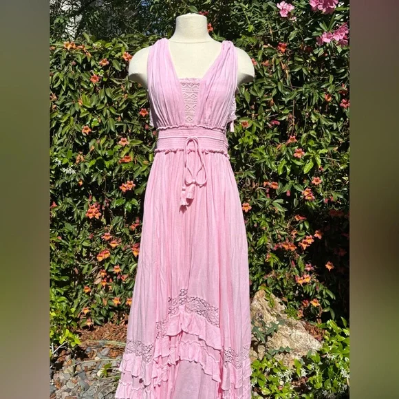 Free people santa maria maxi bohemian dress in pink size large - Picture 7 of 11